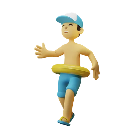 Junge mit gelbem Schwimmer  3D Illustration