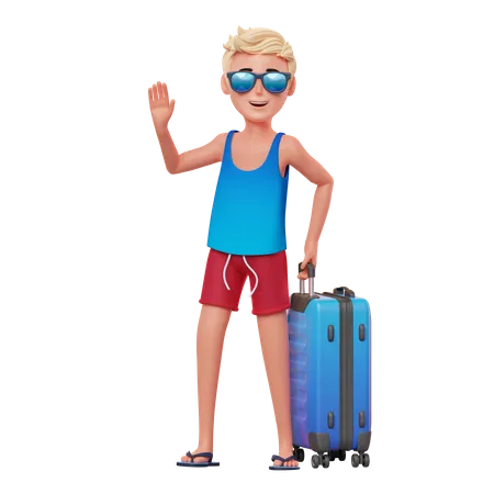 Junge mit Gepäck  3D Illustration