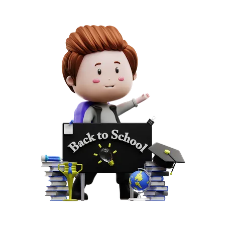 Junge mit Schulanfang  3D Illustration