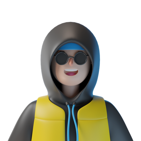 Junge mit Schutzbrille und Kapuzenpullover  3D Illustration