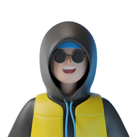 Junge mit Schutzbrille und Kapuzenpullover  3D Illustration