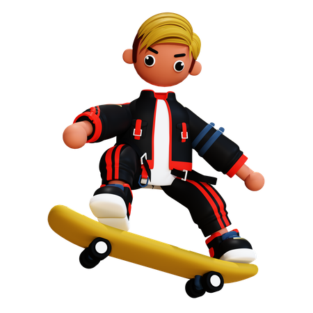 Junge mit Skateboard  3D Illustration