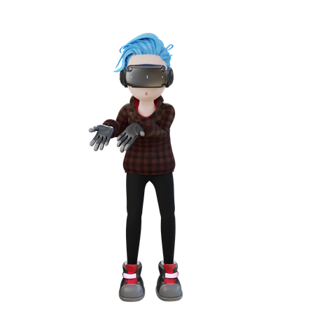 Junge mit VR-Brille zeigt etwas  3D Icon