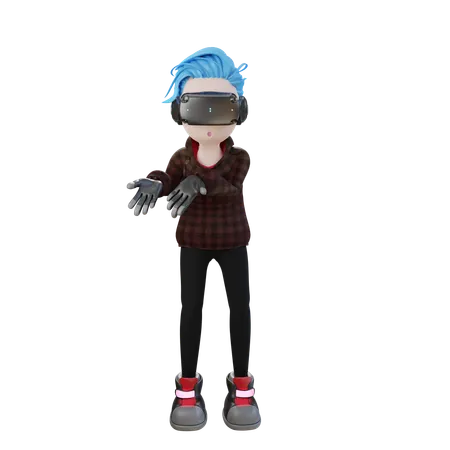 Junge mit VR-Brille zeigt etwas  3D Icon