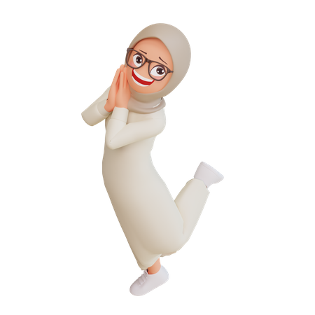 Junge muslimische Frau lächelt und posiert  3D Illustration