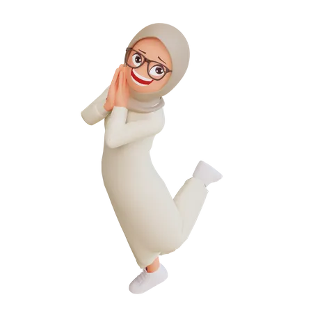 Junge muslimische Frau lächelt und posiert  3D Illustration