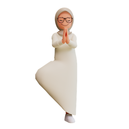 Junge muslimische Frau Yoga-Pose  3D Illustration