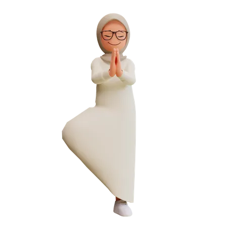 Junge muslimische Frau Yoga-Pose  3D Illustration