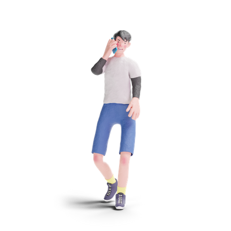 Junge nimmt Smartphone in die Hand  3D Illustration