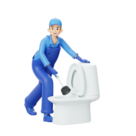 Junge putzt Toilette  3D Illustration