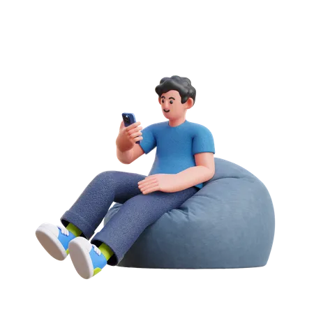 Junge schaut auf Handy  3D Illustration