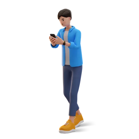 Junge schaut auf Handy-Bildschirm  3D Illustration