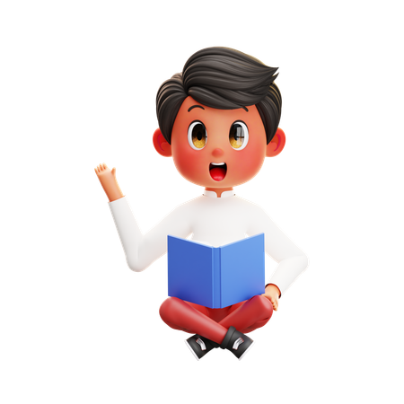 Junge Schüler lesen Buch  3D Illustration