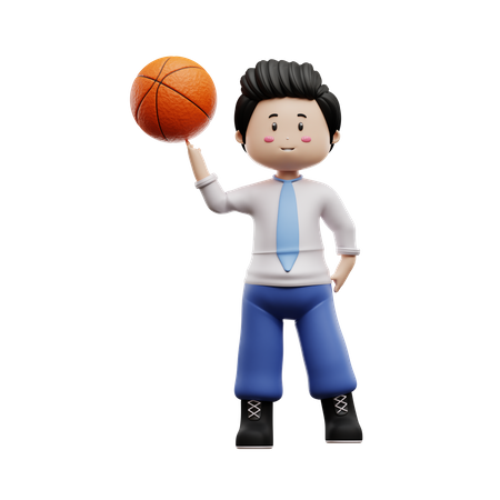 Junge Schüler drehen Basketball  3D Illustration