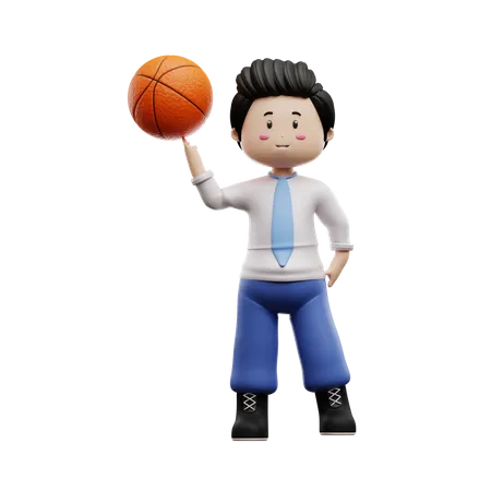 Junge Schüler drehen Basketball  3D Illustration