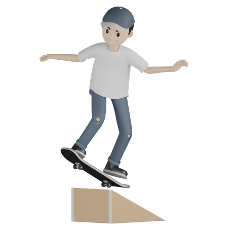 Junge Skateboard auf Rampe  3D Illustration