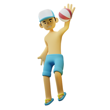 Junge Smash Ball am Strand  3D Illustration