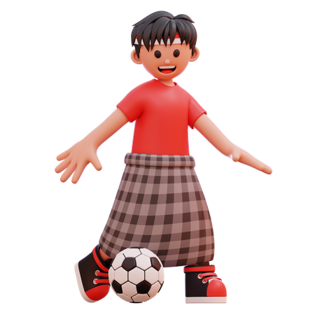 Junge spielt Ball mit einem Sarong-Tuch  3D Illustration