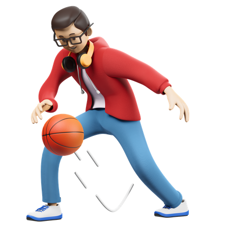 Jungen spielen Basketball  3D Illustration