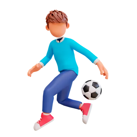 Junge spielt Fußball  3D Illustration