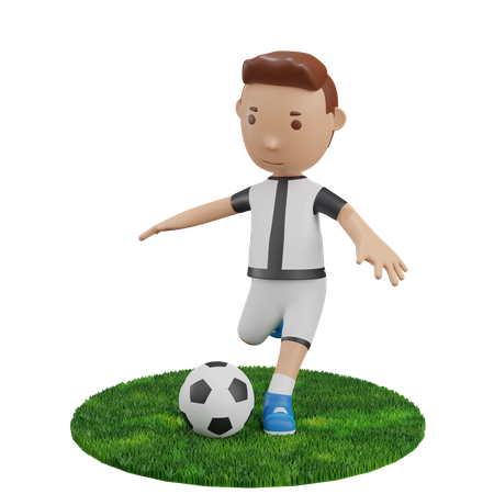 Junge kickt Fußball  3D Illustration