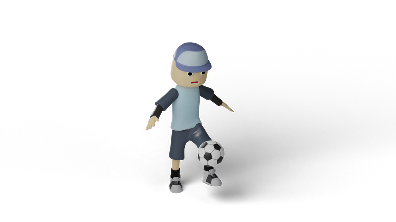 Junge spielt Fußball  3D Illustration