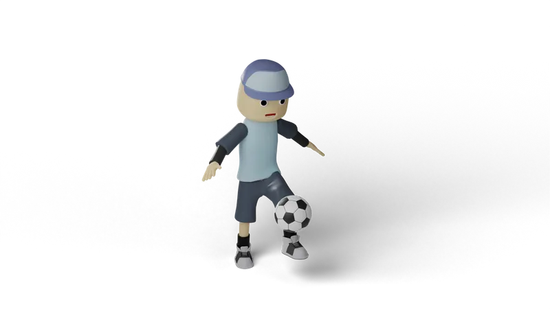 Junge spielt Fußball  3D Illustration