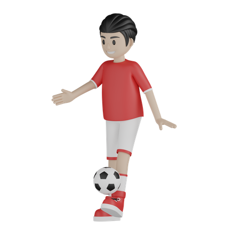 Junge kickt Fußball  3D Illustration