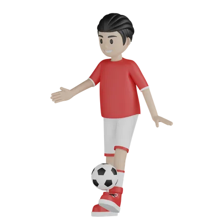 Junge kickt Fußball  3D Illustration