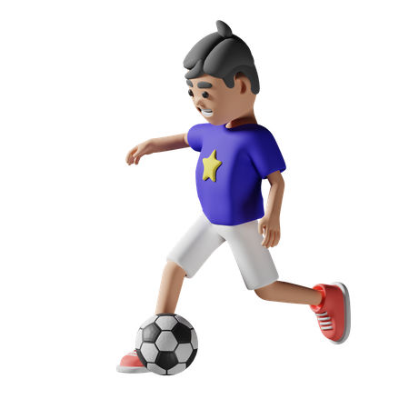 Jungen spielen Fußball  3D Illustration