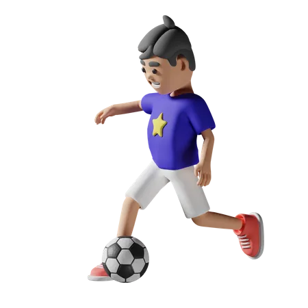 Jungen spielen Fußball  3D Illustration