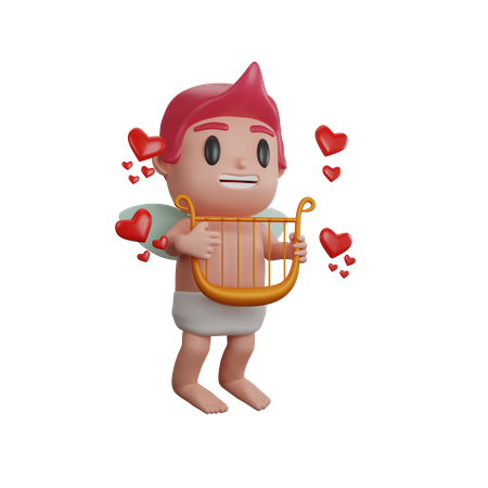 Junge spielt Musik auf der Harfe  3D Icon