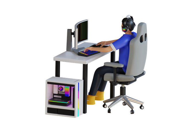 Junge spielt Online-Spiele  3D Icon