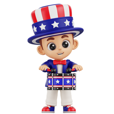 Junge spielt patriotische Trommel  3D Illustration