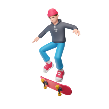 Junge spielt Skateboard  3D Illustration