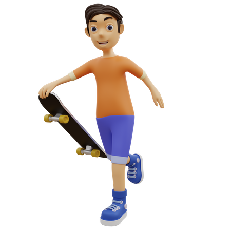 Junge spielt Skateboard  3D Illustration