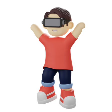Junge spielt Virtual Reality-Spiel mit VR-Brille  3D Illustration