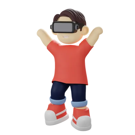 Junge spielt Virtual Reality-Spiel mit VR-Brille  3D Illustration