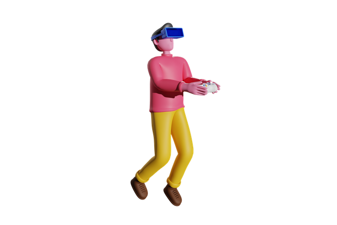 Junge spielt virtuelles Spiel  3D Illustration