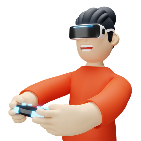 Junge spielt virtuelles Spiel  3D Illustration