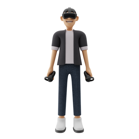 Junge spielt VR-Spiel  3D Illustration