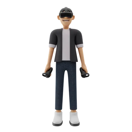 Junge spielt VR-Spiel  3D Illustration