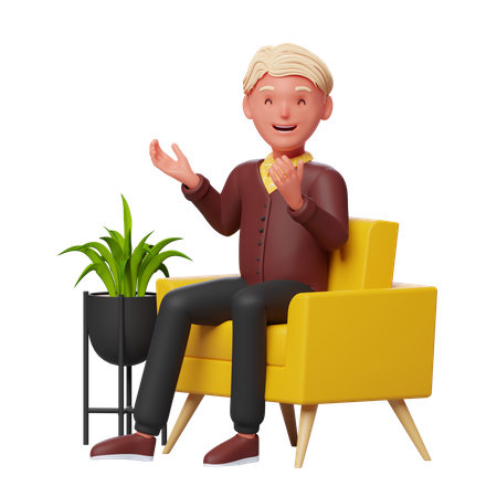 Junge spricht, während er auf dem Sofa sitzt  3D Illustration