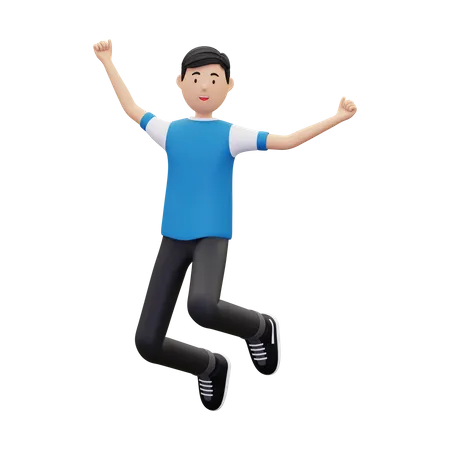 Junge springt und feiert  3D Illustration