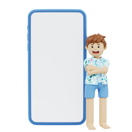 Junge steht mit Smartphone  3D Illustration
