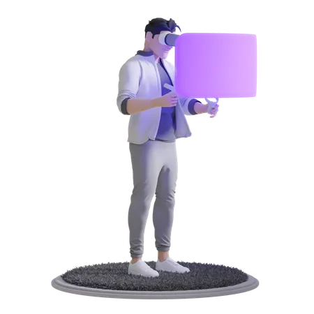 Junge surft mit VR-Brille am Computer  3D Illustration