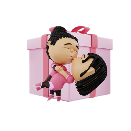 Junge und Mädchen küssen  3D Illustration