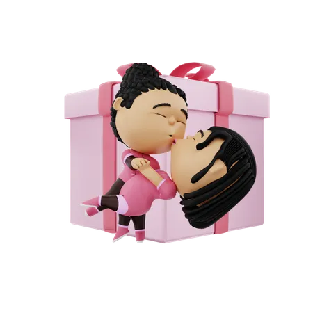 Junge und Mädchen küssen  3D Illustration