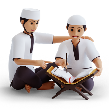 Junge und Vater lesen den Koran  3D Illustration
