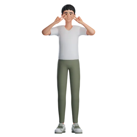 Junge zeigt Peace-Geste  3D Illustration